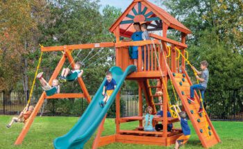 6.5 Bengal Fort Swing Set with Slide, Picnic Table, Rock Wall, and Rope Swing - Config 2