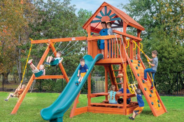 6.5 Bengal Fort Swing Set with Slide, Picnic Table, Rock Wall, and Rope Swing - Config 2