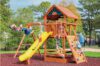 5.8 Bengal Fort Swing Set for Small Backyards with Slide, Picnic Table, Rock Wall