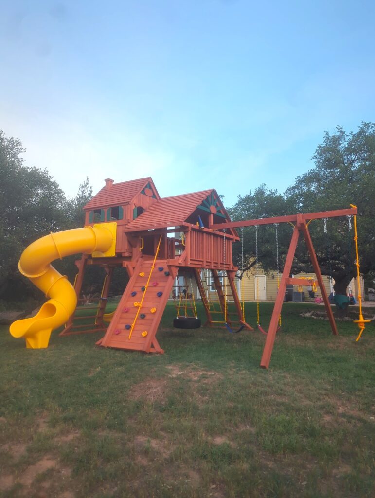 Spicewood TX 2 Tree Frogs Swing Sets Install