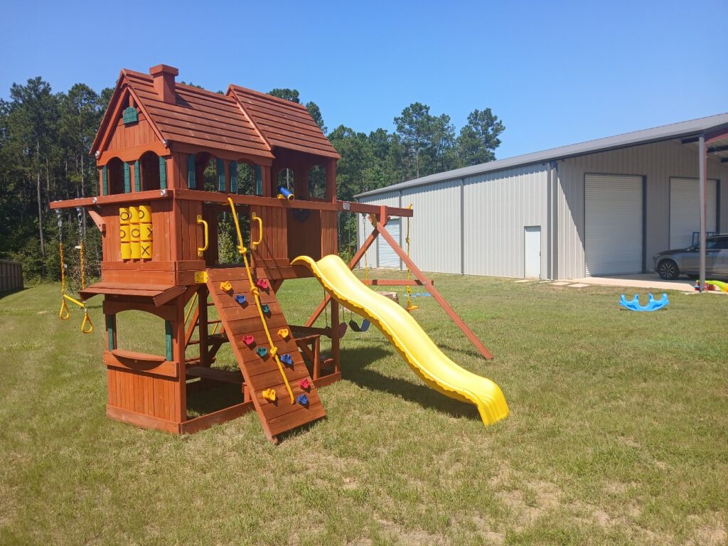 Conroe TX 3 Tree Frogs Swing Sets Install