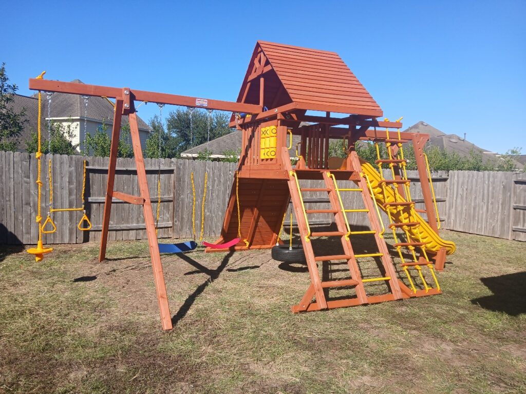 Richmond TX 3 Tree Frogs Swing Sets Install